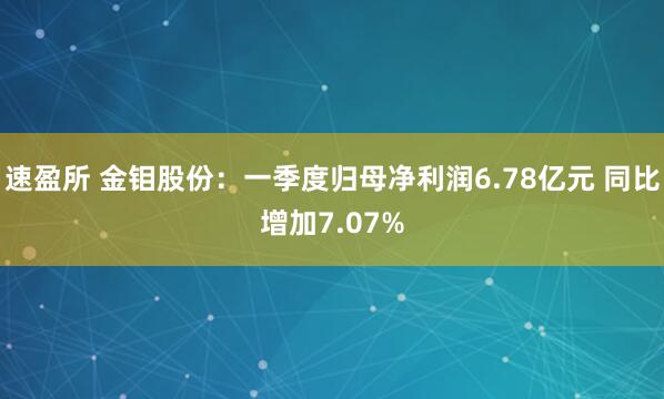 速盈所 金钼股份：一季度归母净利润6.78亿元 同比增加7.07%