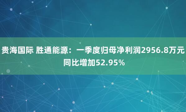 贵海国际 胜通能源：一季度归母净利润2956.8万元 同比增加52.95%